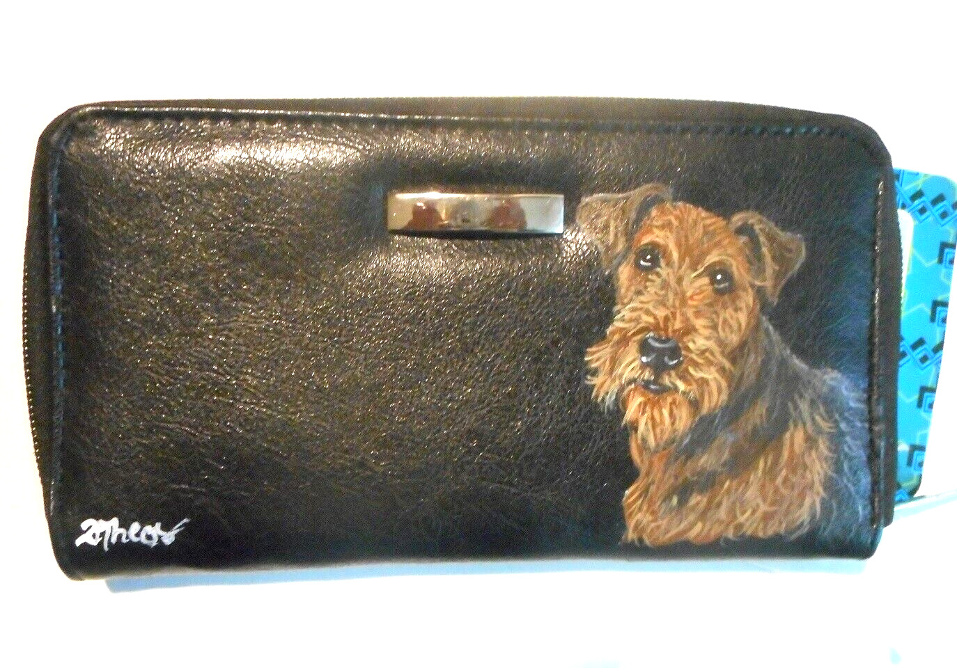Airedale Terrier Dog Portrait Hand Painted Wallet For Women Vegan Leather